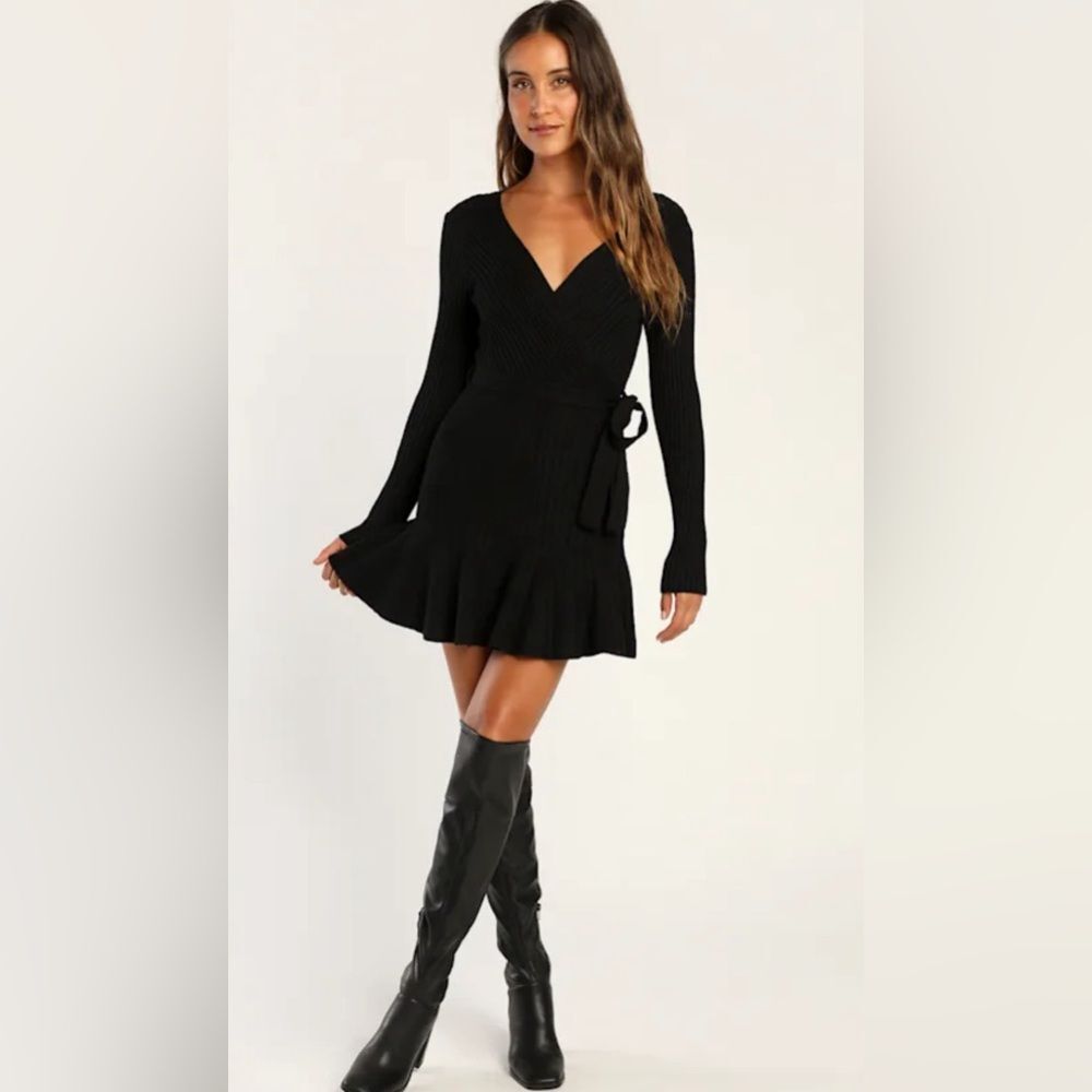 Lulus Warm Emotions Sweater Skater Mini Dress Black
